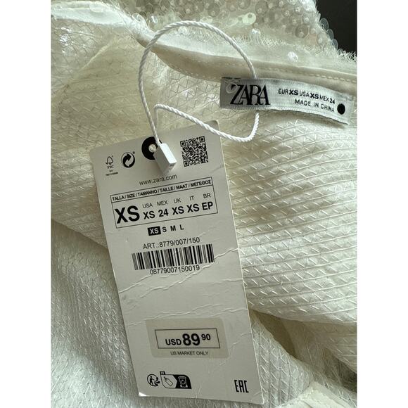 Zara Sleeveless V Neck Sequined Maxi Dress White Size XS - Picture 9 of 11